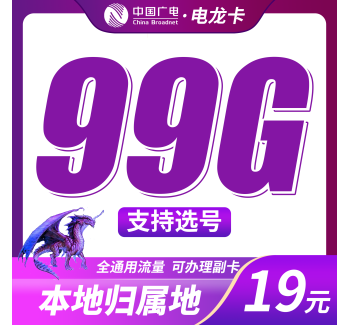 广电电龙卡19元99G+可结转+本地归属地！