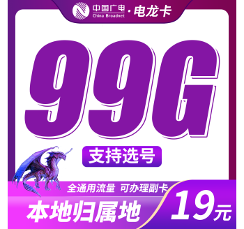 广电电龙卡19元99G+可结转+本地归属地！