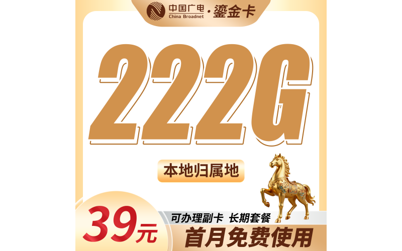 广电鎏金卡39元222G通用流量+本地归属地+可发全国！