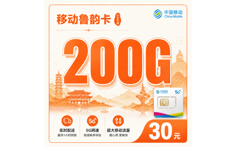 移动鲁韵卡30元200G+山东专属！