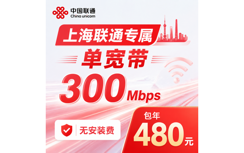 上海市单宽带联通480元年享300Mbps